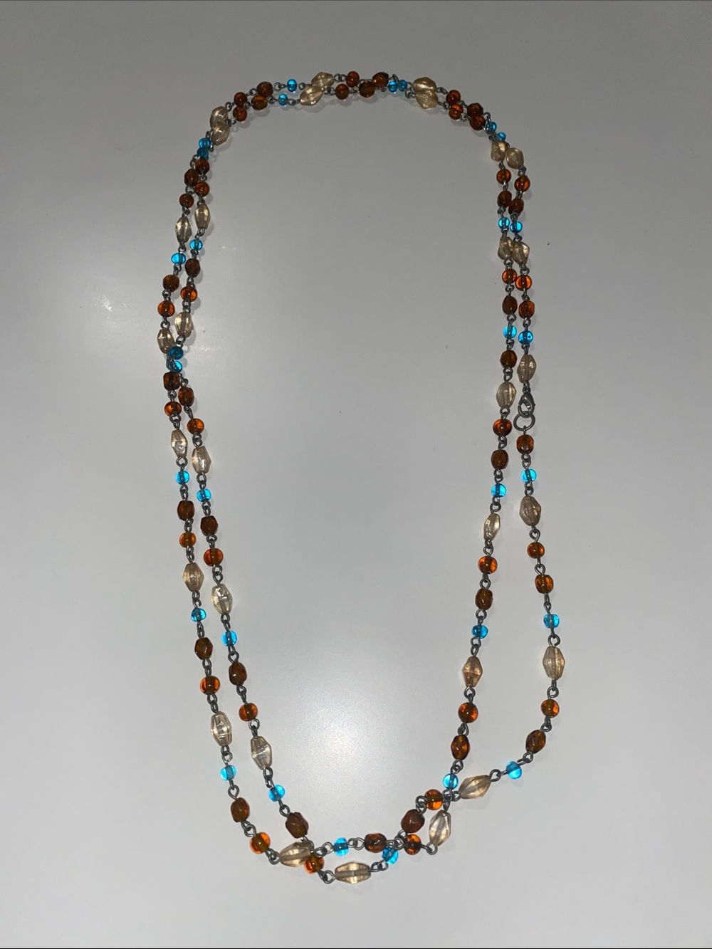 Multi-Strand Brown & Turquoise Glass Bead Necklace